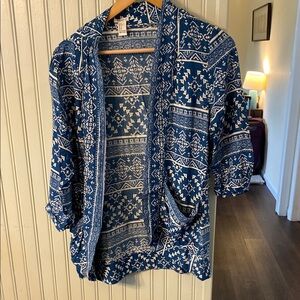 Blue and White Patterned Cardigan